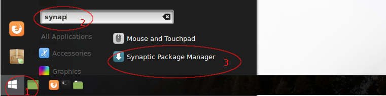 buka synaptic package manager 